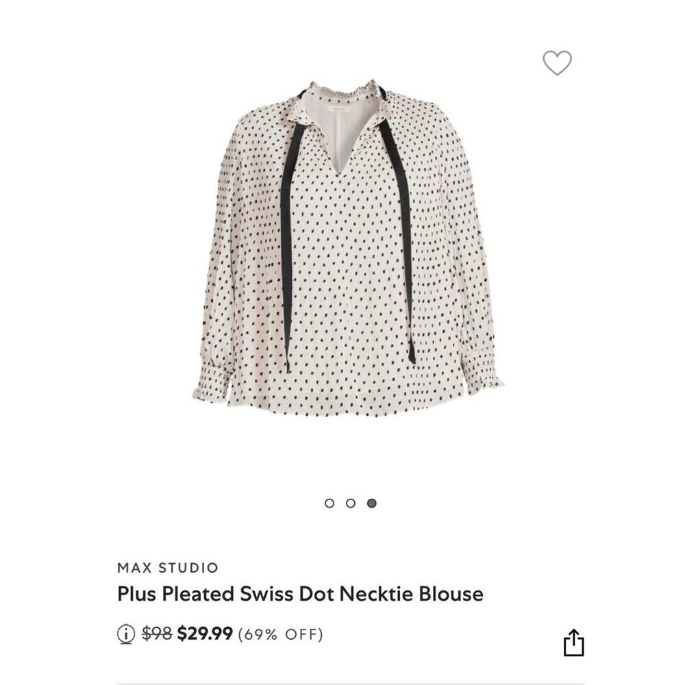 Max Studio Pleated Swiss Dot Necktie Blouse White Size Large